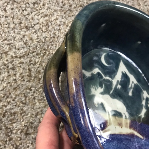 Artisan pottery owl moose mountains moon - Picture 4 of 7